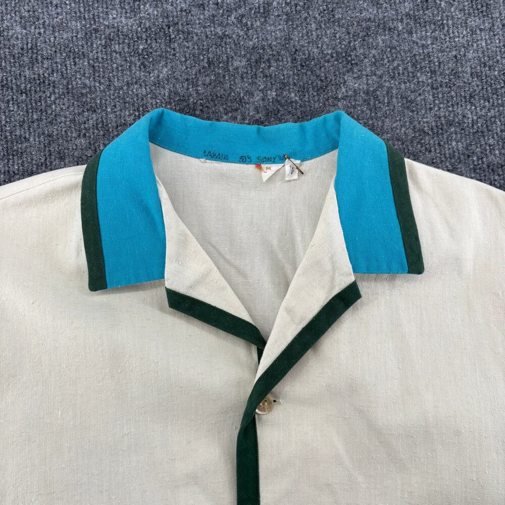 Vintage 1950s Contrast Piped Cabana Shirt Men’s M Bowler Patch Pocket Rockabilly - Picture 7 of 13